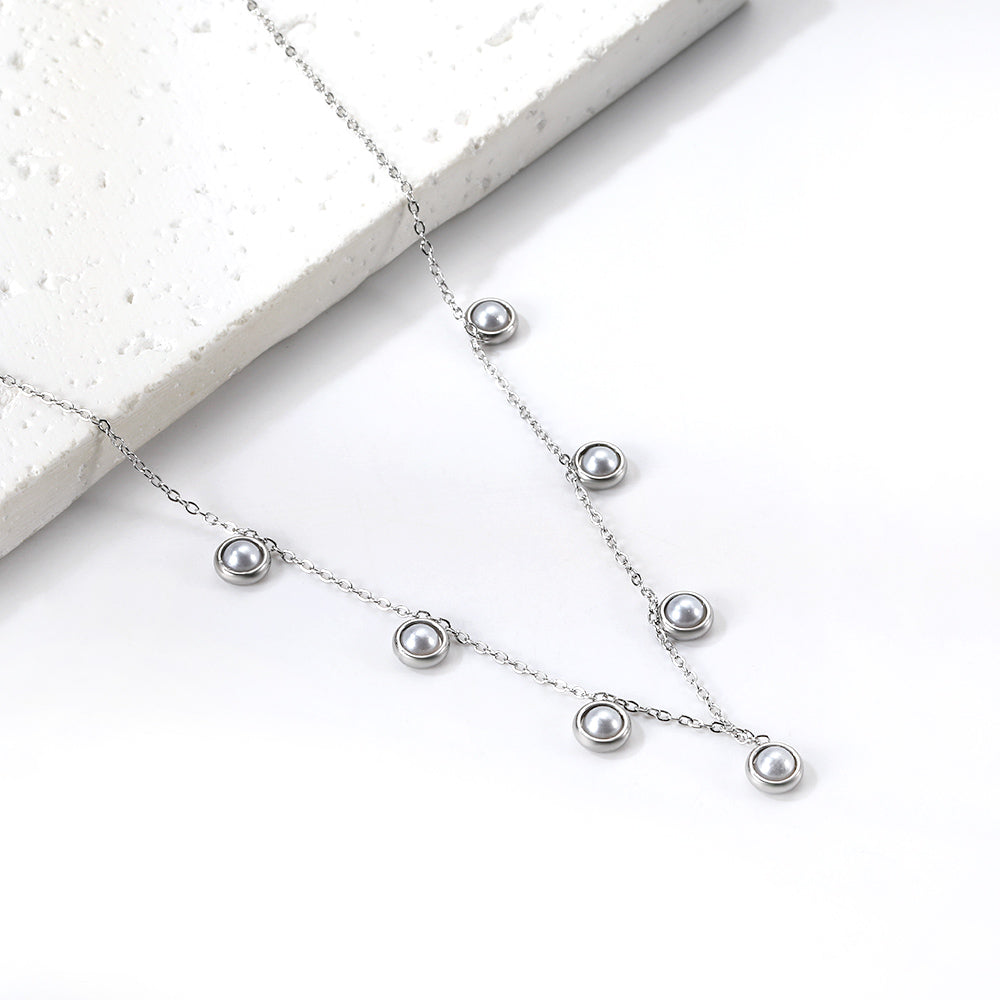 Wholesale Stainless Steel Inlaid Pearl & Green CZ Necklace Cute Style