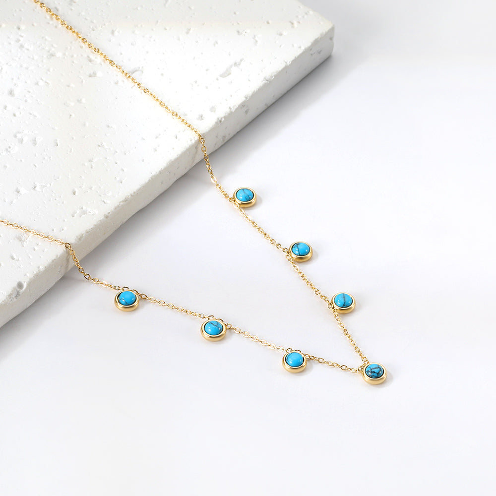 Wholesale Stainless Steel Inlaid Pearl & Green CZ Necklace Cute Style