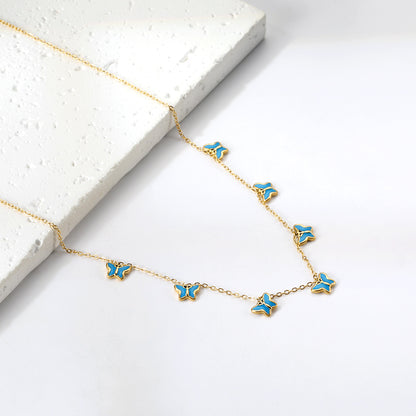 Wholesale Gold Tone Blue / Pink - adorned Necklace Sweet Style