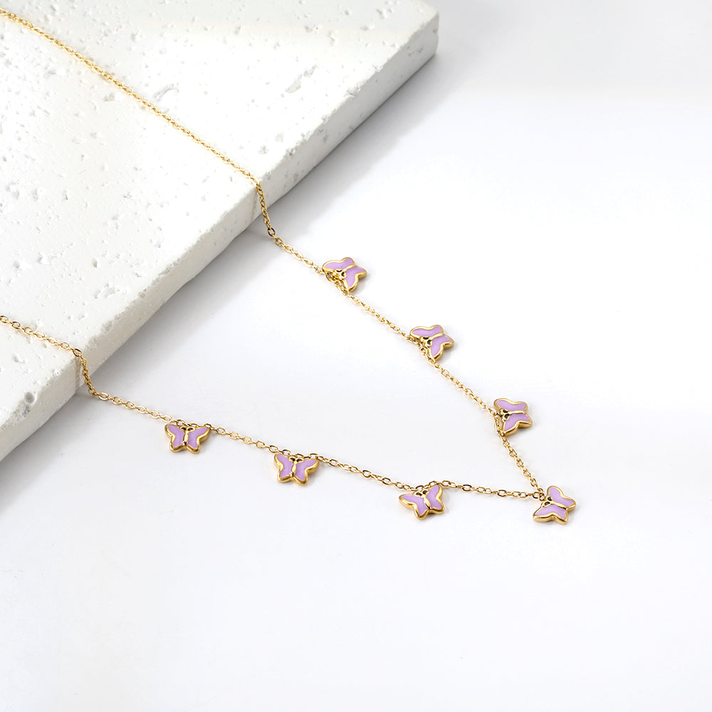 Wholesale Gold Tone Blue / Pink - adorned Necklace Sweet Style