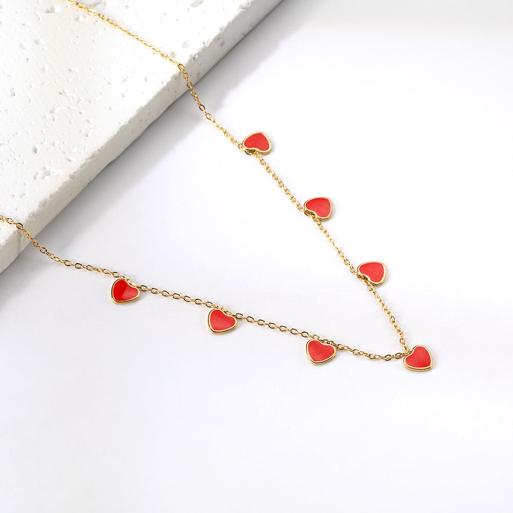 Wholesale Stainless Steel Red Heart - shaped Pendant Necklace Sweet Style