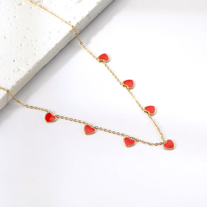 Wholesale Stainless Steel Red Heart - shaped Pendant Necklace Sweet Style