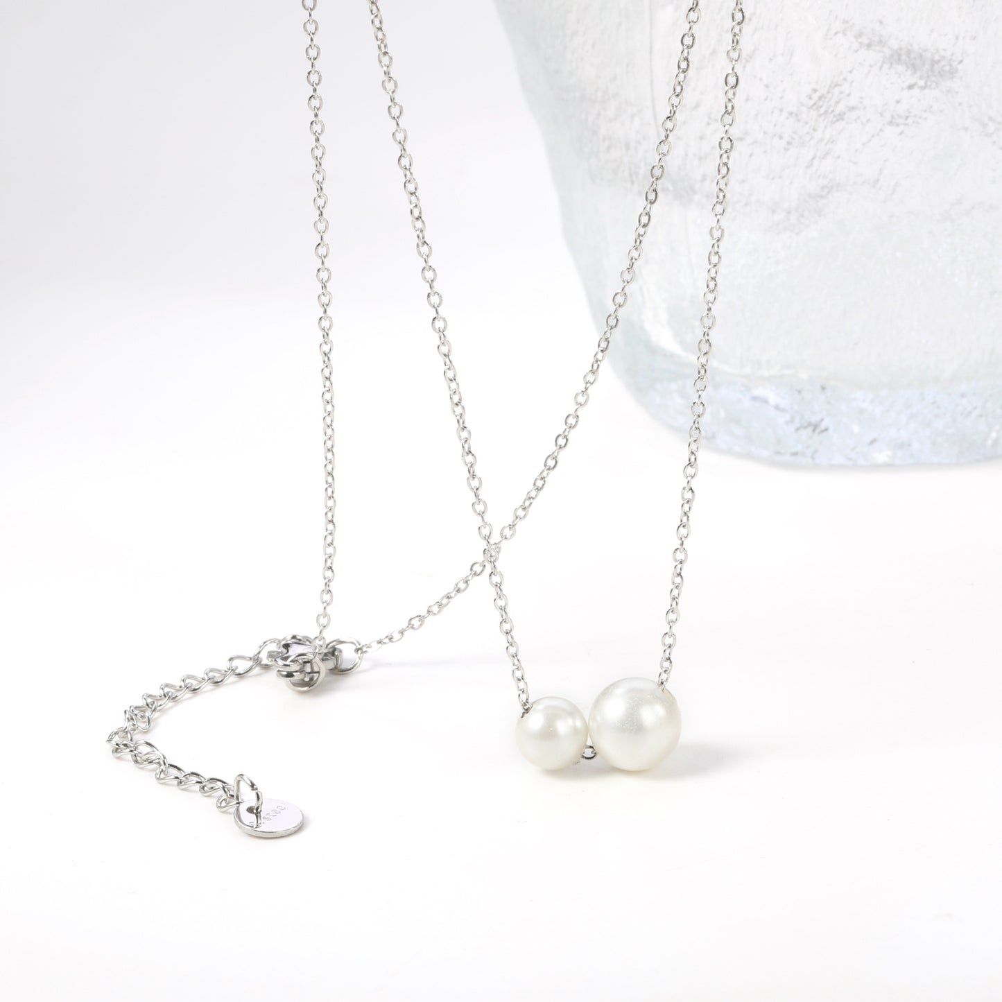 Wholesale Stainless Steel 2pcs Size White Pearls Necklace