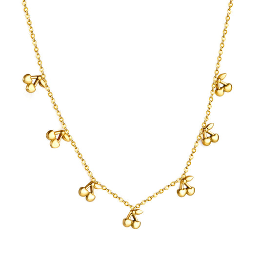 Wholesale Cherry Luxury Art Necklace 18k Gold Plated Stainless Steel