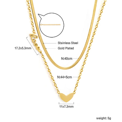 Bulk Gold toned Stainless Steel Double layer Chain with Heart Accent Necklace Fashionable Style