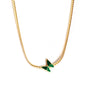 Bulk Stainless Steel Gold Tone Fine Chain Green Butterfly Necklace Delicate Flair