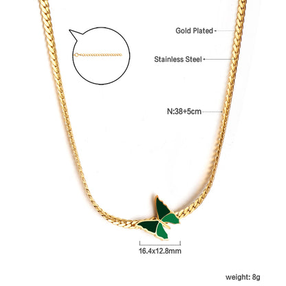 Bulk Stainless Steel Gold Tone Fine Chain Green Butterfly Necklace Delicate Flair