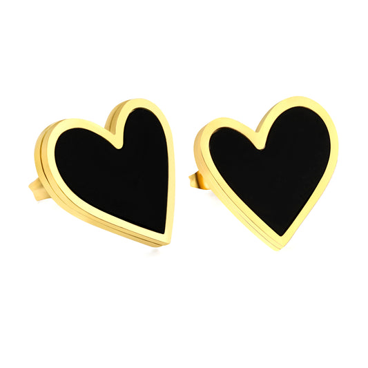Wholesale Stainless Steel Heart Stud Earrings with Black Shells Regal Sparkle