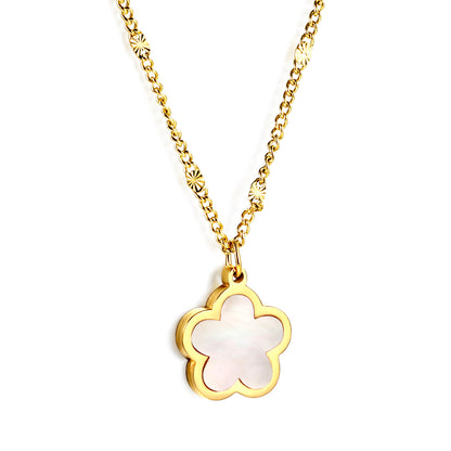 Wholesale Stainless Steel Five - petal Flower Pendant Necklace Elegant Style