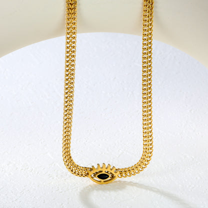 Wholesale Stainless Steel Luxe Eye Pendant Wide Chain Necklace