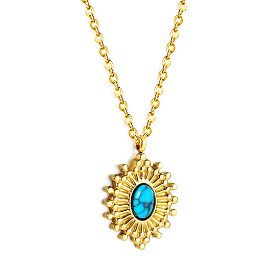 Wholesale Stainless Steel Blue Turquoise Oval Pendant Necklace