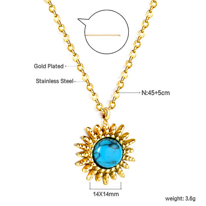Wholesale Stainless Steel Blue Turquoise Sun Pendant Necklace