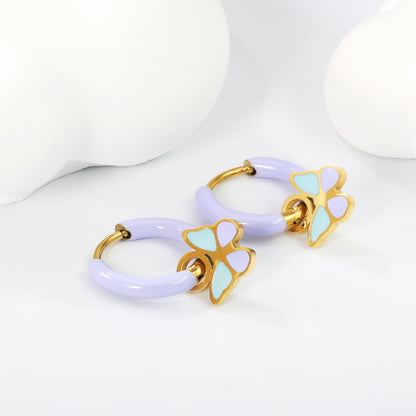 Wholesale Lavender Hoop Earrings with Blue Butterfly Charm