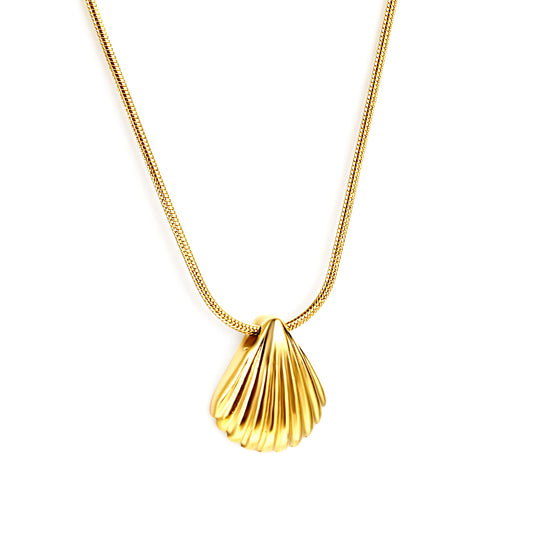 Bulk Stainless Steel Gold Tone Fan - shaped Pendant Necklace Unique Style