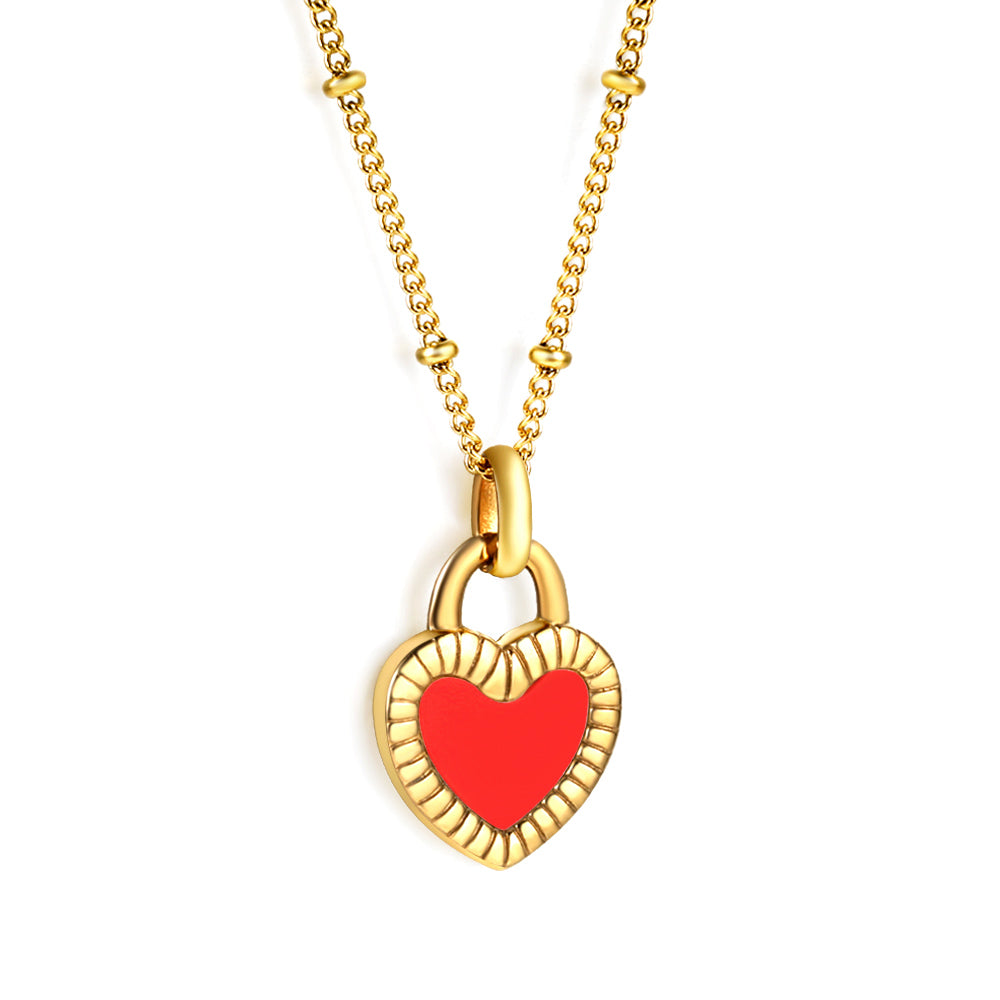 Wholesale Gold Tone White+Black / Red+Black / Green Heart Pendant Necklace Passionate Charm
