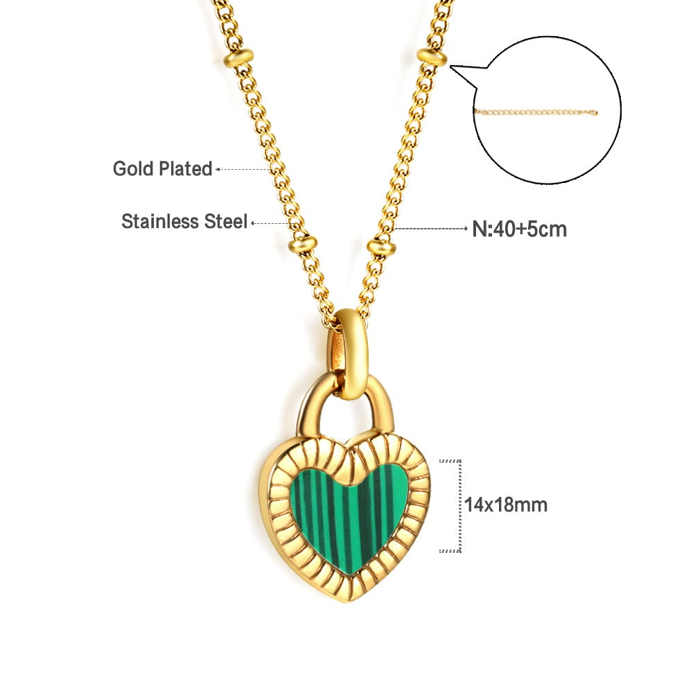 Wholesale Gold Tone White+Black / Red+Black / Green Heart Pendant Necklace Passionate Charm