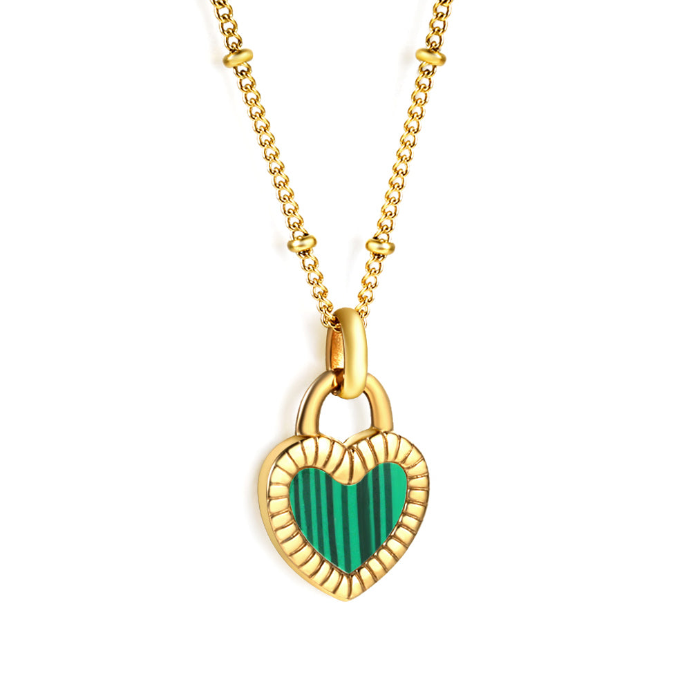 Wholesale Gold Tone White+Black / Red+Black / Green Heart Pendant Necklace Passionate Charm