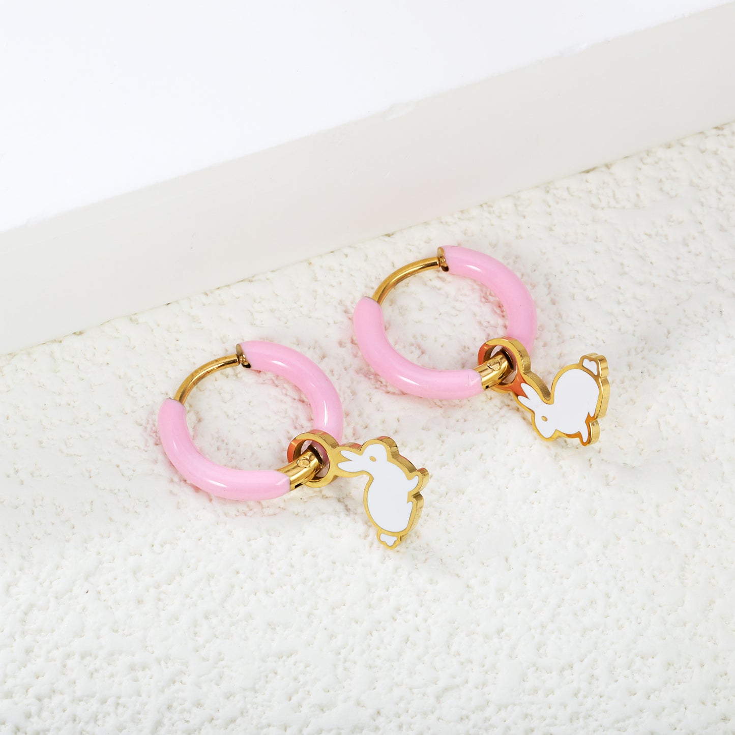 Wholesale Pink Hoop Earrings with White Rabbit Charm