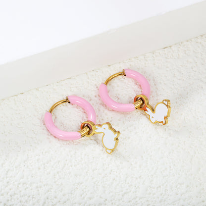 Wholesale Pink Hoop Earrings with White Rabbit Charm