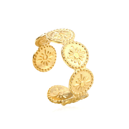 Wholesale Patterned Round Plate Retro 18K Gold Stainless Steel Ring
