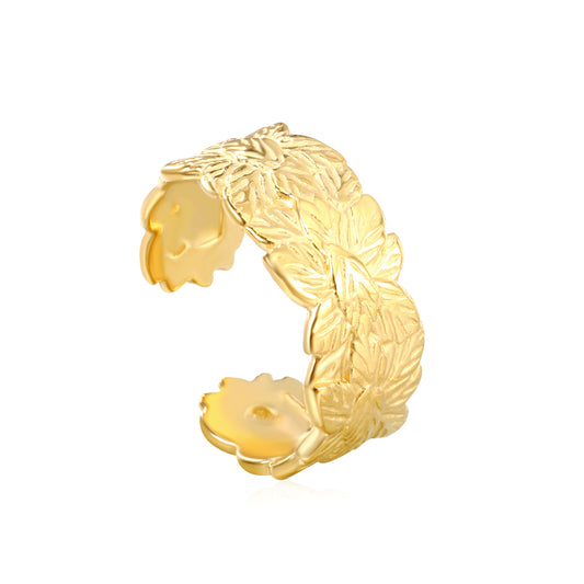 Wholesale Petal Relief Wide Band 18K Gold Stainless Steel Ring
