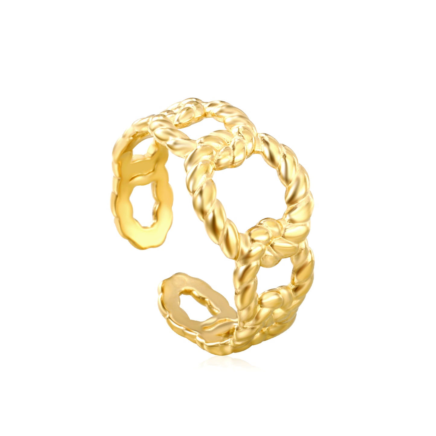 Wholesale Rope-Wrapped Open 18K Gold Stainless Steel Ring
