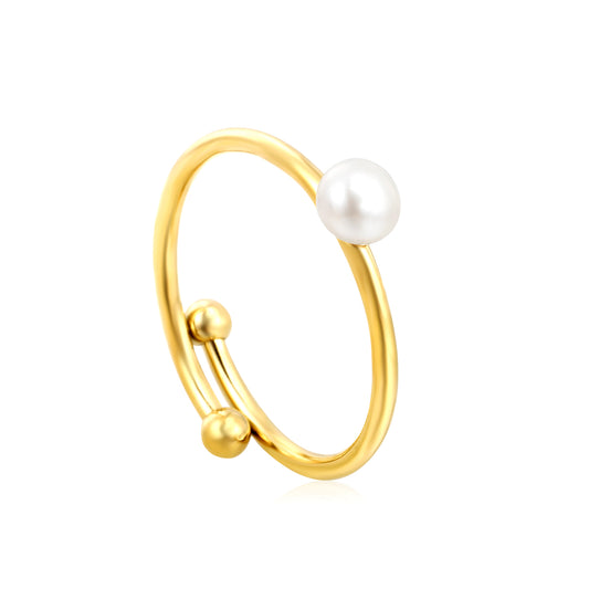 Wholesale Open Pearl Minimalist 18K Gold Stainless Steel Ring