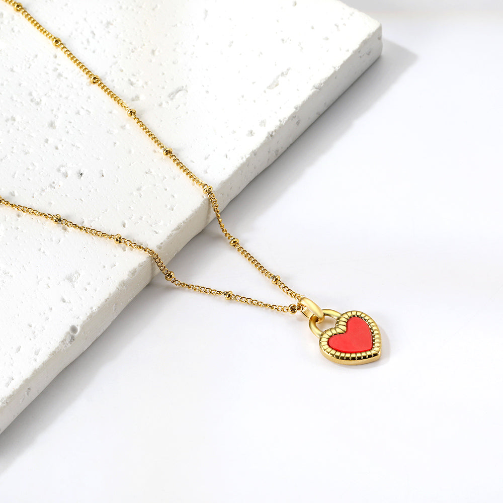 Wholesale Gold Tone White+Black / Red+Black / Green Heart Pendant Necklace Passionate Charm