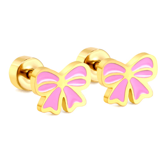 Wholesale 18K Gold Pink Bow Stud Earrings Sweet Design