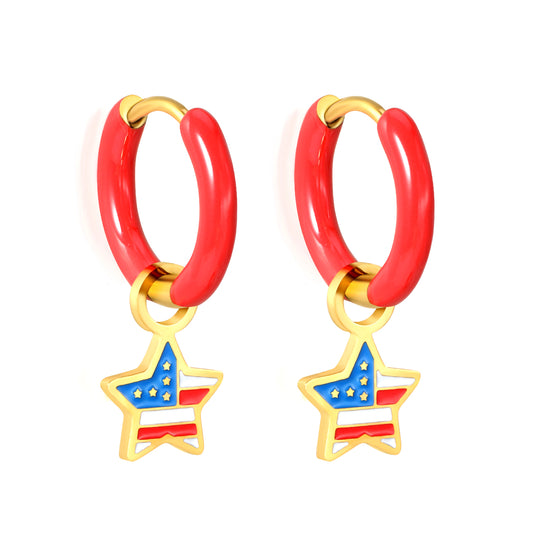 Wholesale Red Hoop Earrings with Star Charm
