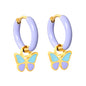 Wholesale Lavender Hoop Earrings with Blue Butterfly Charm