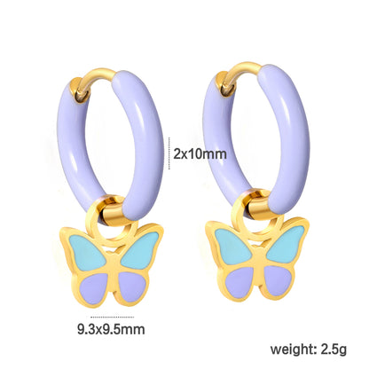 Wholesale Lavender Hoop Earrings with Blue Butterfly Charm