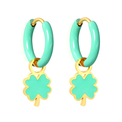 Wholesale Green Hoop Earrings with Green Clover Charm