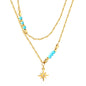 Wholesale Double layer Star and Blue Bead Necklace Fresh Sweet Style