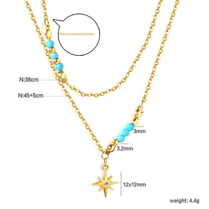 Wholesale Double layer Star and Blue Bead Necklace Fresh Sweet Style