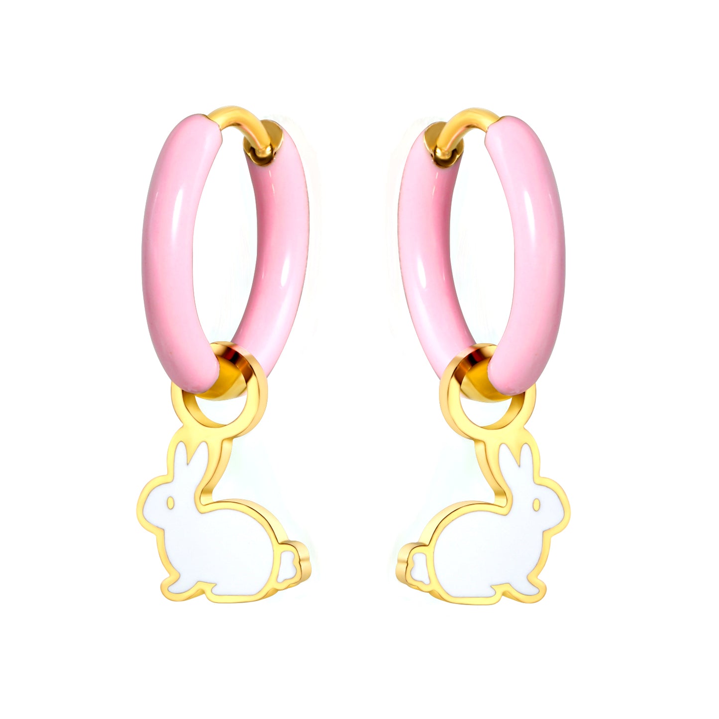 Wholesale Pink Hoop Earrings with White Rabbit Charm