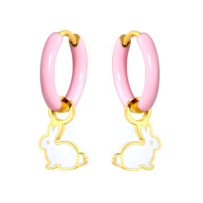 Wholesale Pink Hoop Earrings with White Rabbit Charm