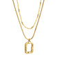Wholesale 18k gold double-layer pendant necklace with square frame and different chain designs, elegant