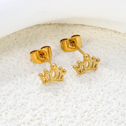 Wholesale stainless steel 18K gold plated crown regular pin earrings