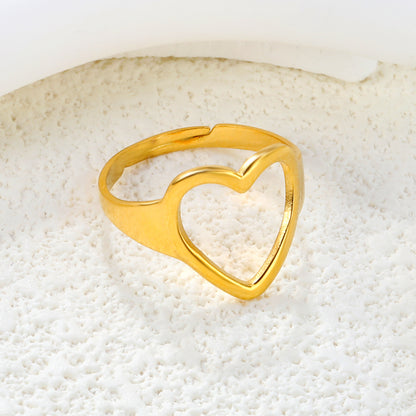 Wholesale Minimalist Openwork Heart 18K Gold Stainless Steel Ring