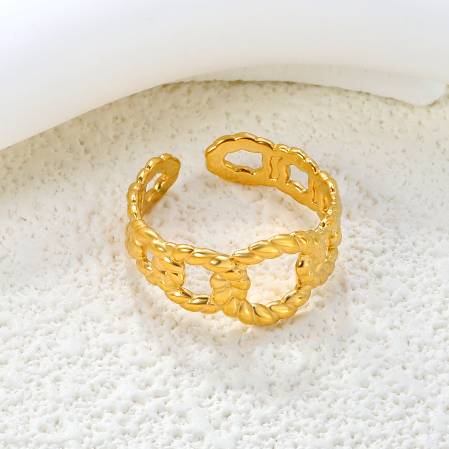 Wholesale Rope-Wrapped Open 18K Gold Stainless Steel Ring