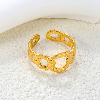 Wholesale Rope-Wrapped Open 18K Gold Stainless Steel Ring