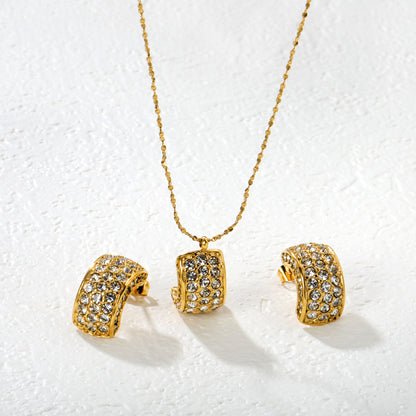Wholesale Waterproof PVD Curved Gemstone Jewelry Set (Necklace/Earrings)