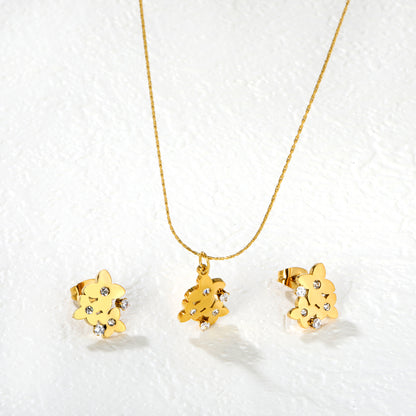 Bulk Waterproof PVD Gold Flower Gemstone Jewelry Set (Necklace/Earrings)