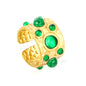 Retro Gemstone Open Ring Stainless Steel Tarnish-Free (3 Colors)