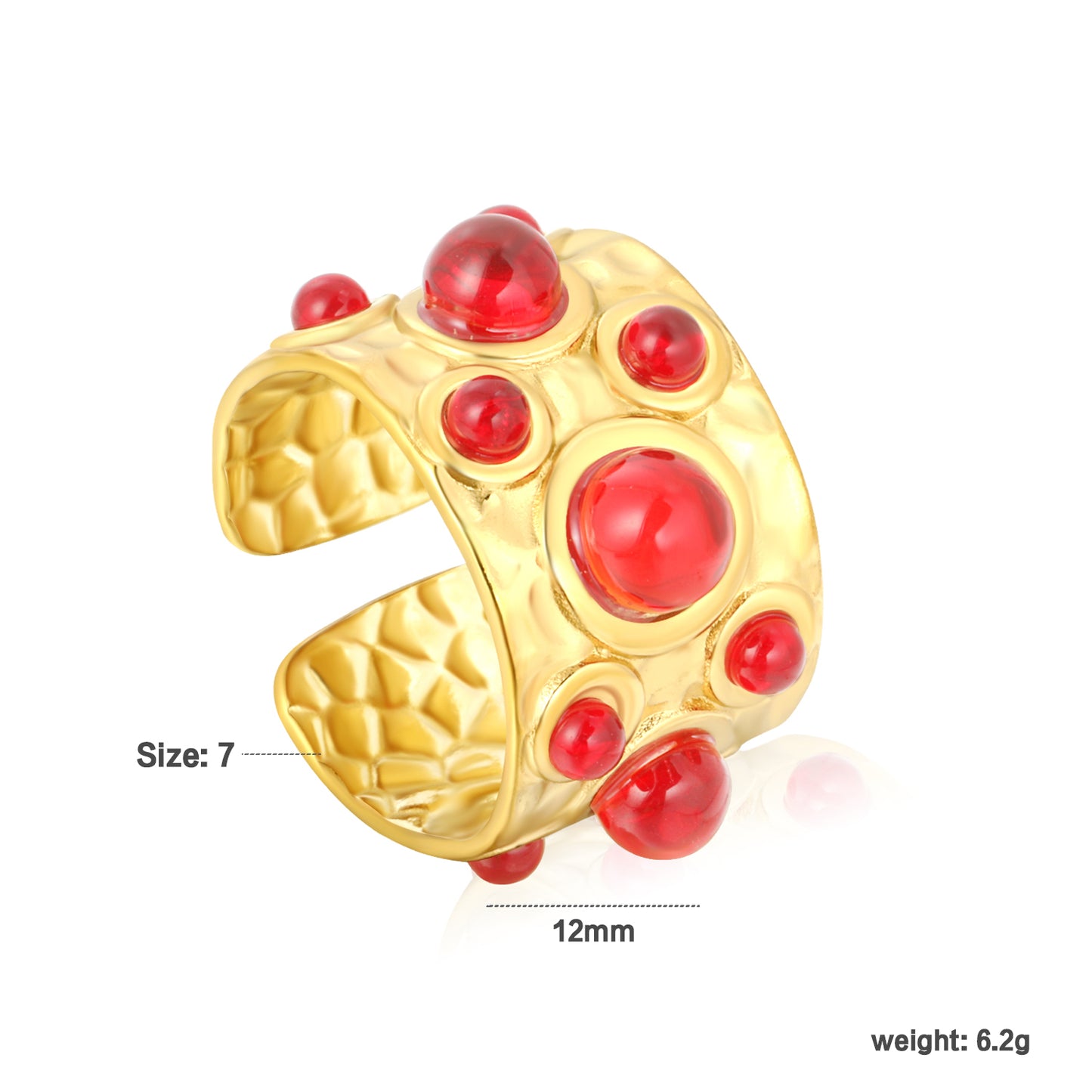Retro Gemstone Open Ring Stainless Steel Tarnish-Free (3 Colors)