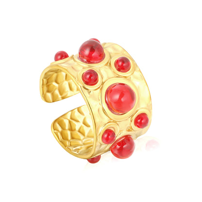 Retro Gemstone Open Ring Stainless Steel Tarnish-Free (3 Colors)