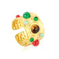Retro Gemstone Open Ring Stainless Steel Tarnish-Free (3 Colors)