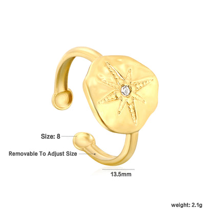 Bulk Waterproof PVD Gold 13.5mm Eight-Pointed Star CZ Open Ring