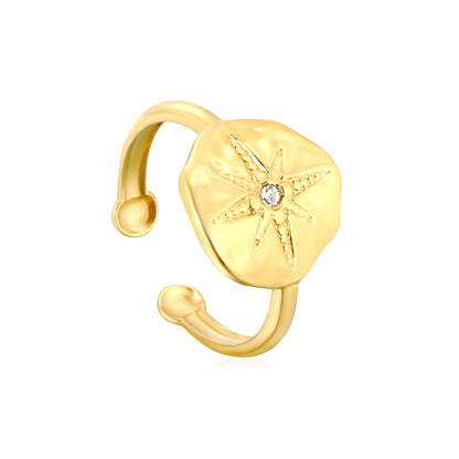 Bulk Waterproof PVD Gold 13.5mm Eight-Pointed Star CZ Open Ring